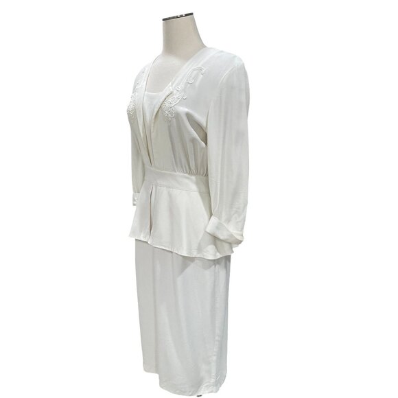 DB Designs Vintage Peplum Midi Dress Size 8 White Lace Modest Wedding USA - Picture 9 of 15